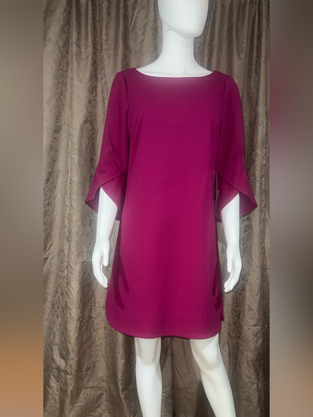 Vince Camuto Magenta Mini Shift Dress with Flared Sleeves